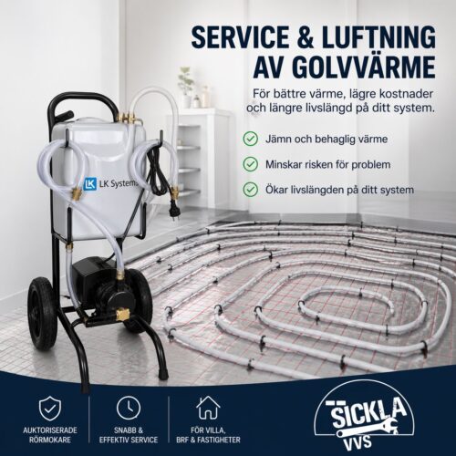 golvvärme service 1-plansvilla luftning och felsökning