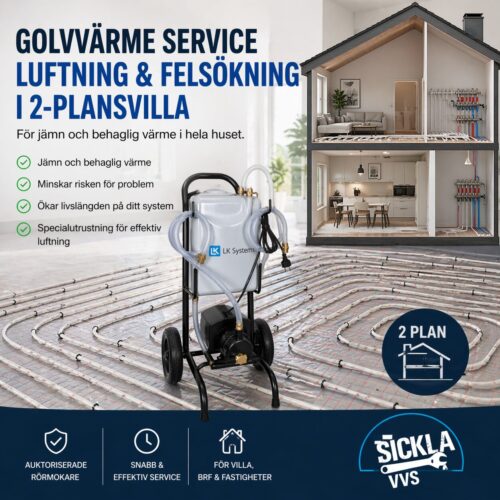 golvvärme service 2-plansvilla luftning och felsökning